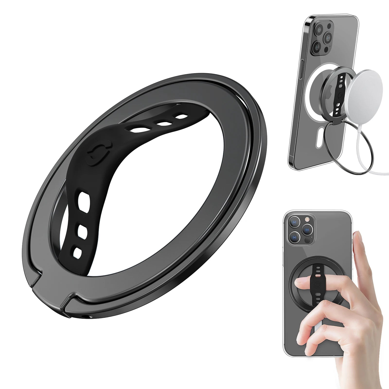 EWA Compatible with MagSafe Wireless Charging Phone Grip Stand with Silicone Finger Strap Removable Magnetic Ring Holder