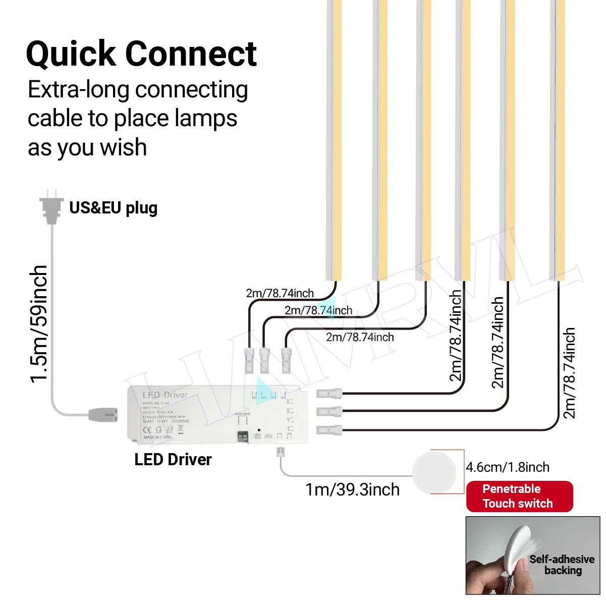Touch Sensor LED for Wood Slat Wall Panels Decor No-drill Black/Silver Aluminum Bar Light Shelf Kitchen Wardrobe Closet Lighting