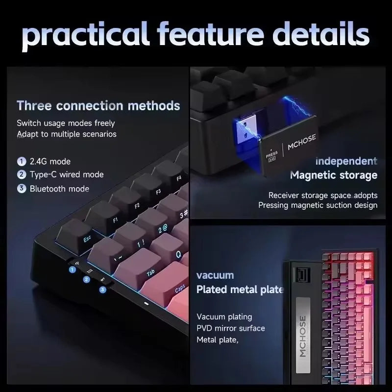 G75 Pro Mechanical Keyboard Customized Tri-mode Wireless RGB Hot Swap 8000mAh PBT Gasket Bluetooth E-sports For PC Gaming