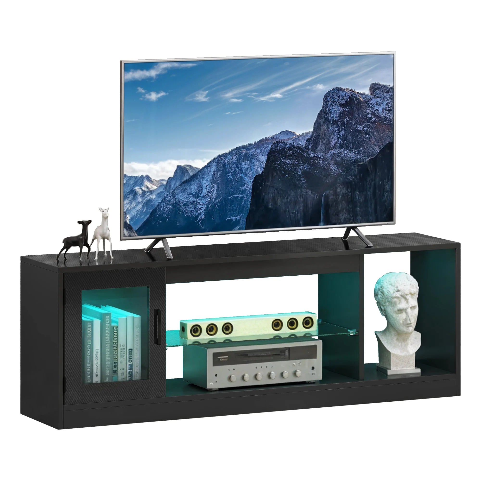 YITAHOME 65 Inch TV Stand - Modern Cabinet with Open Glass Shelves for Living Room, Gaming & Hallway