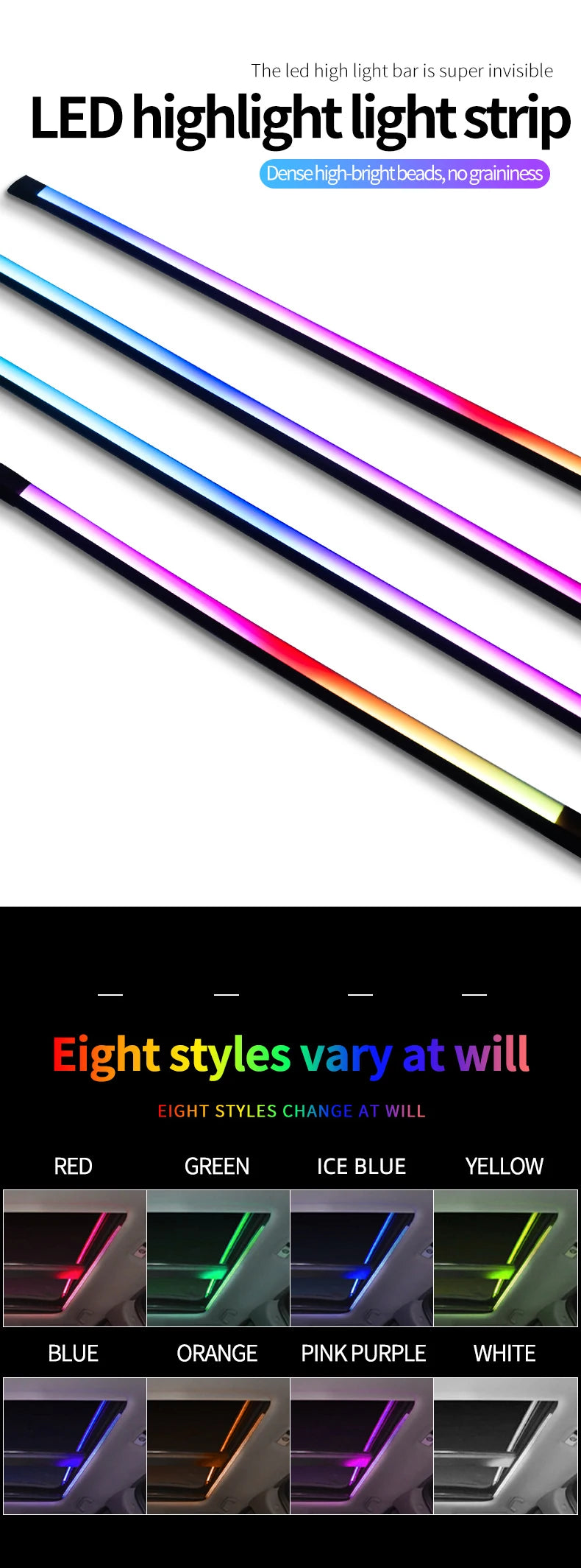 LED light strip for Car sunroof 150cm Acrylic LED Decorative light strip Interior lights Car Skylight ambient light multicolour