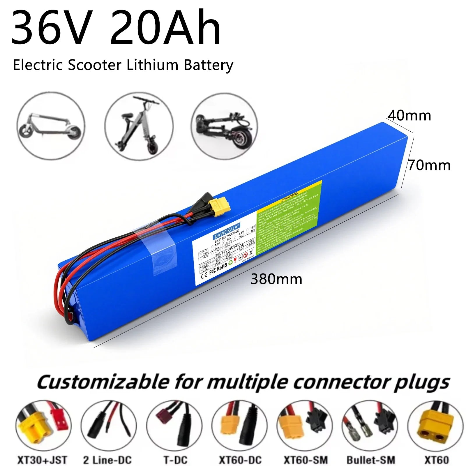 36V 10S4P 20Ah 18650 Battery Pack 250-750W  30A BMS 36v Lithium Li-ion Battery Electric Scooter 42v Electric Scooter Battery