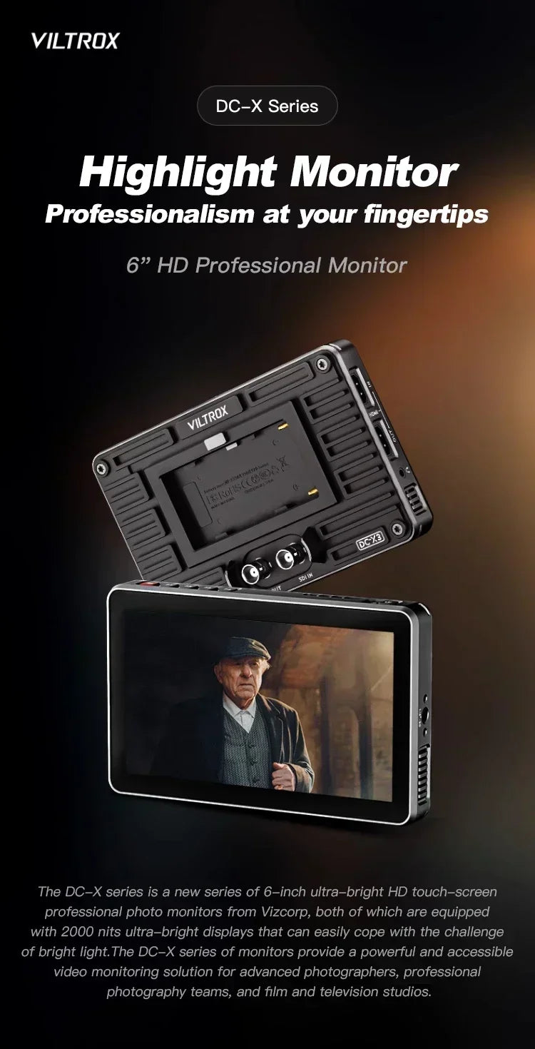 Viltrox DC-X2/DC-X3 Portable Monitor 6 Inch 2000 Nits 4K Touch Screen Profissional Photographic HD FHD Camera Monitor for Vedio