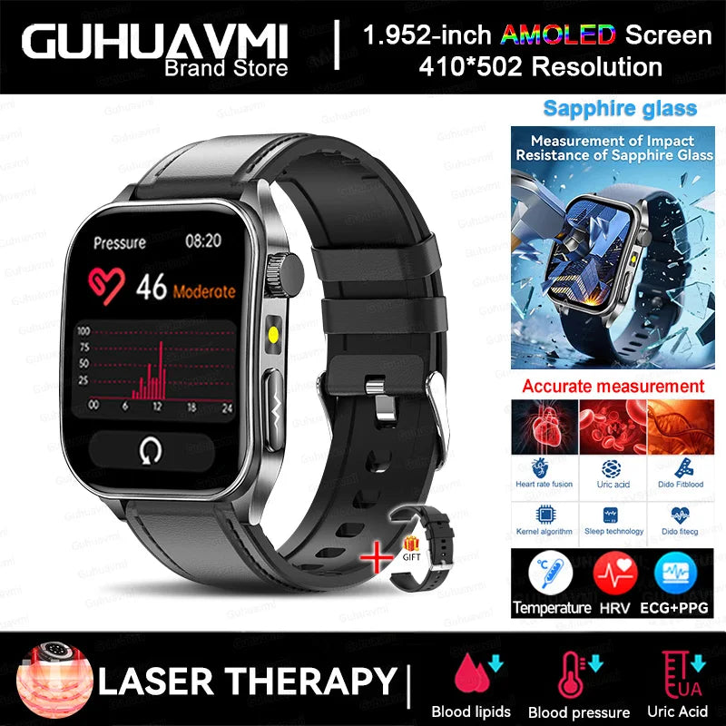 Smart Watch 650nm Dual probe laser health conditioning Blood oxygen Pressure Uric Acid Blood lipid ECG Smartwatch for Man Women