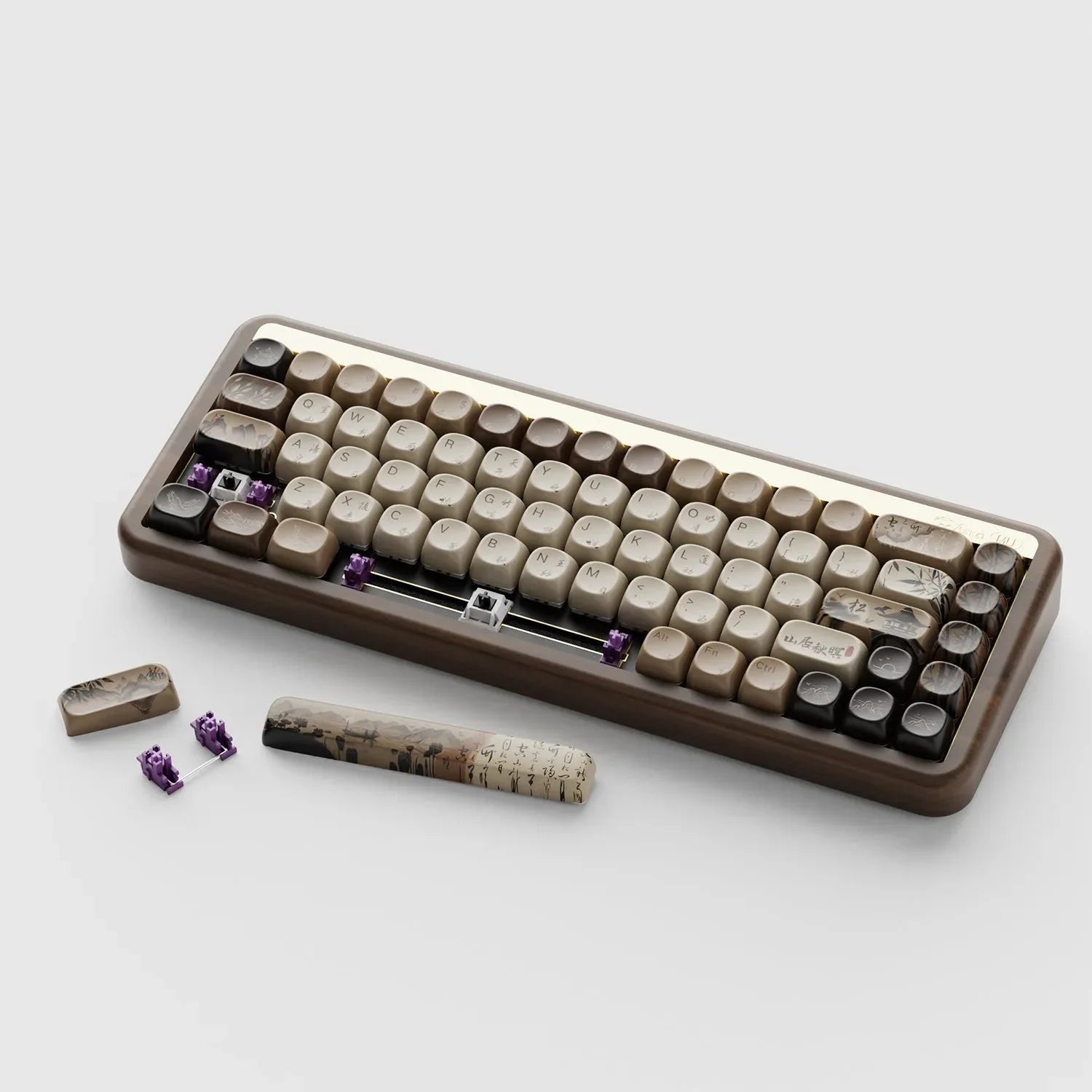 MU01/2 68key Wooden Mechanical Keyboard MOA Profile Custom RGB Hot-swappable BT 5.0/2.4G Wireless & Type-C Wired Gaming Keyboard