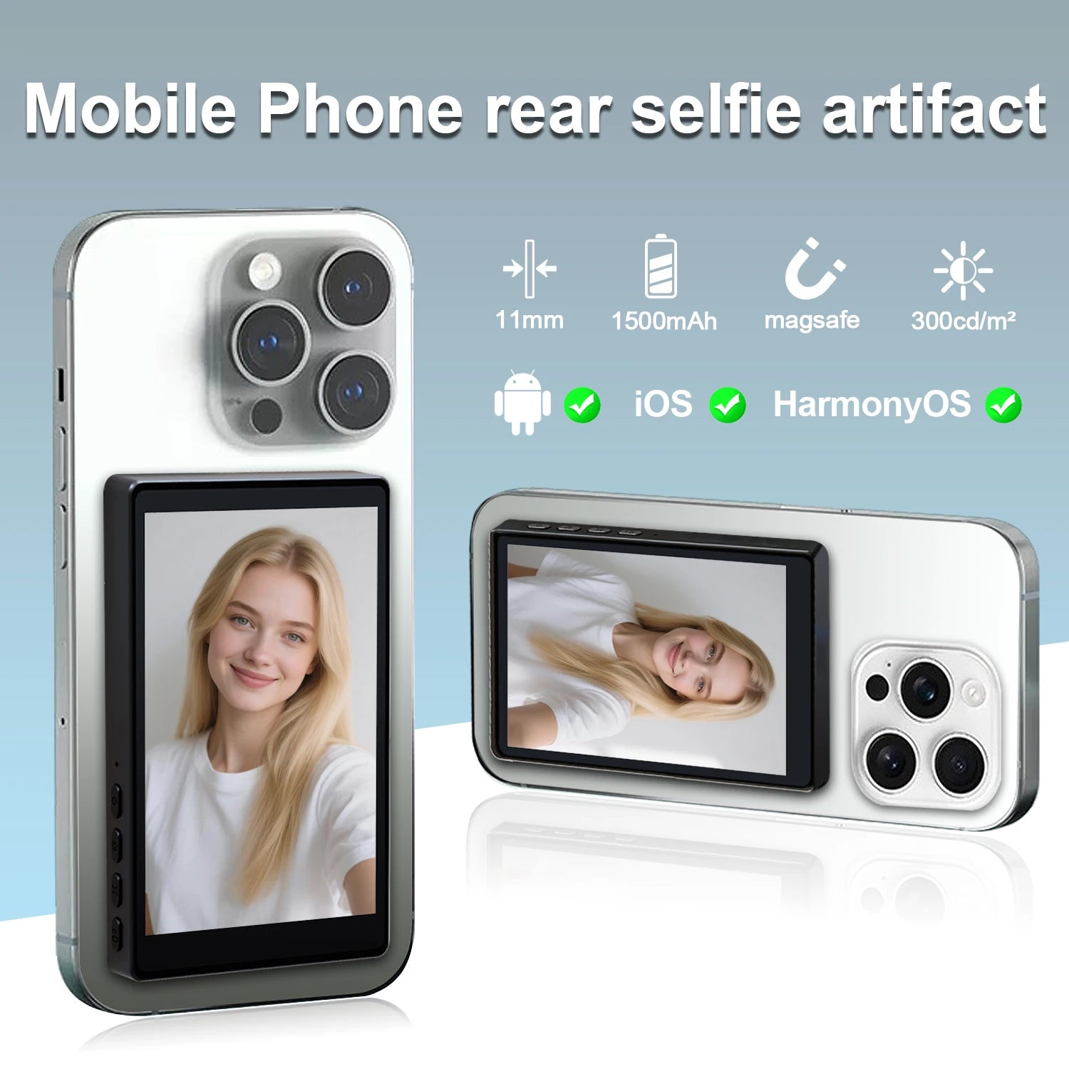 Wireless Selfie Monitor Screen,Magnetic 4K Selfie Monitor Screen  With Vlog Live Stream /Selfies ,For iPhone/Android