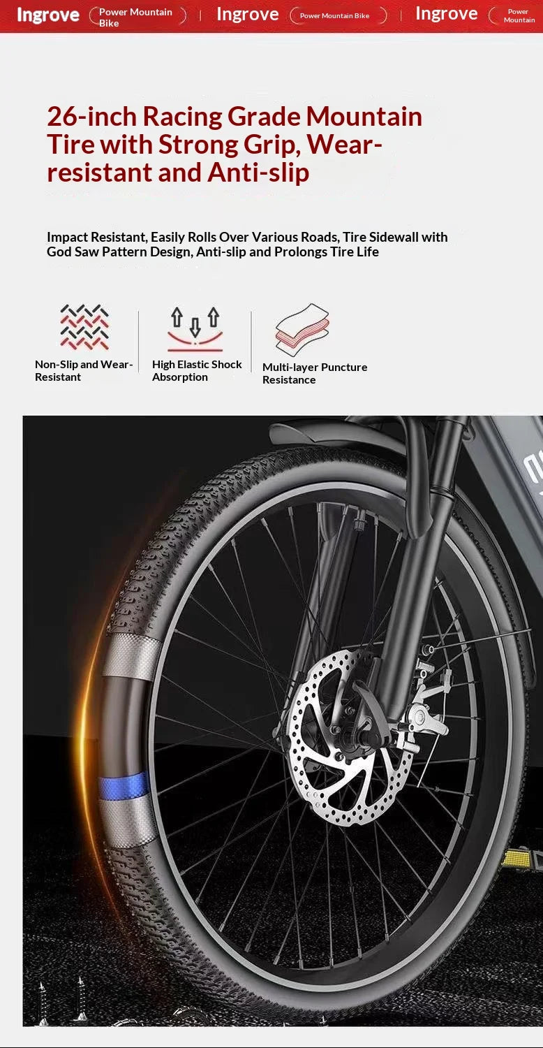 Adult ebike 26-inch 7-speed 400W motor 48V 20AH lithium battery electric bicycle, mountain road shock-absorbing electric bike