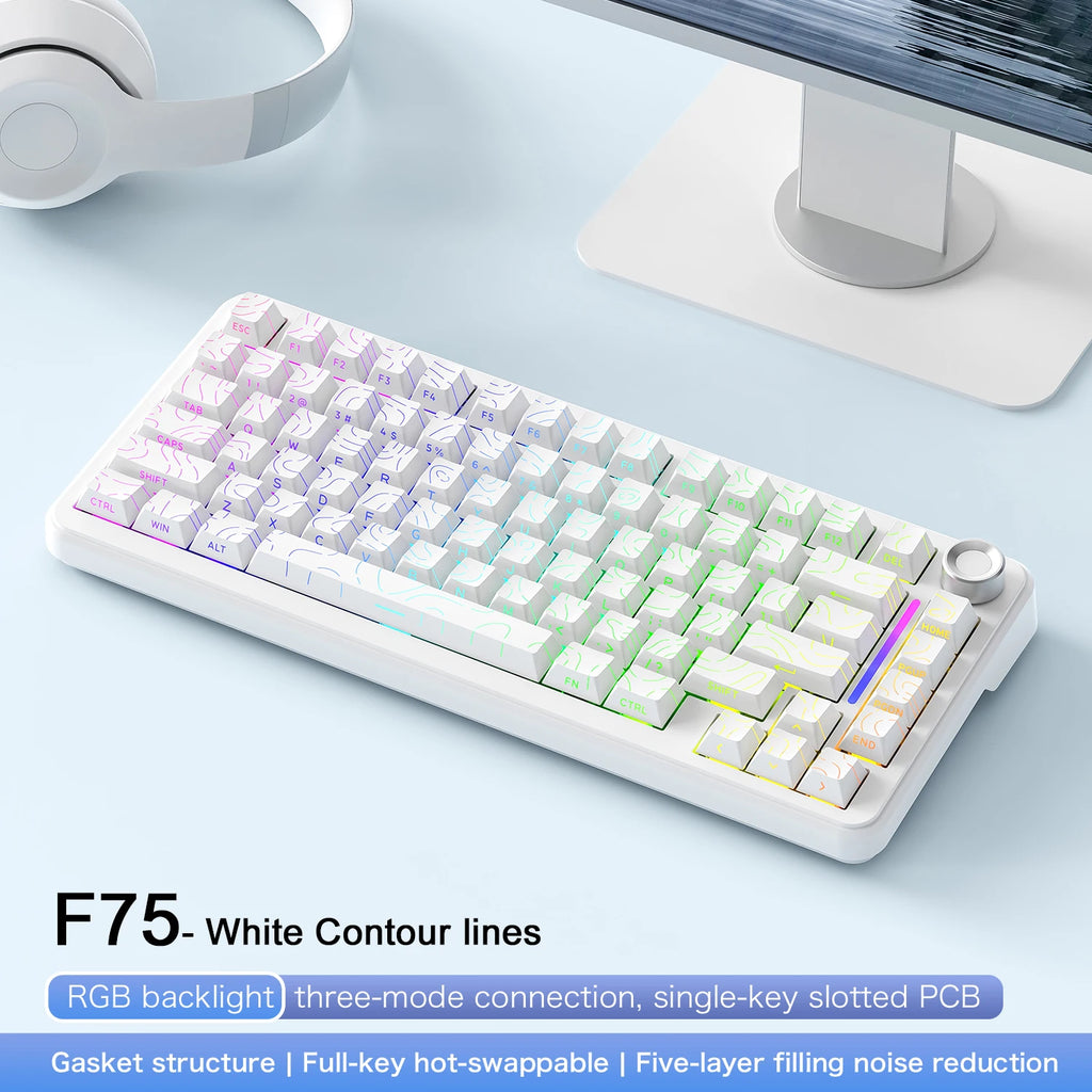 F75 Gaming Mechanical Keyboard, 2.4G Wireless/Bluetooth/Wired ,RGB Customized, Gasket Structure,Windows/Macos/Linux