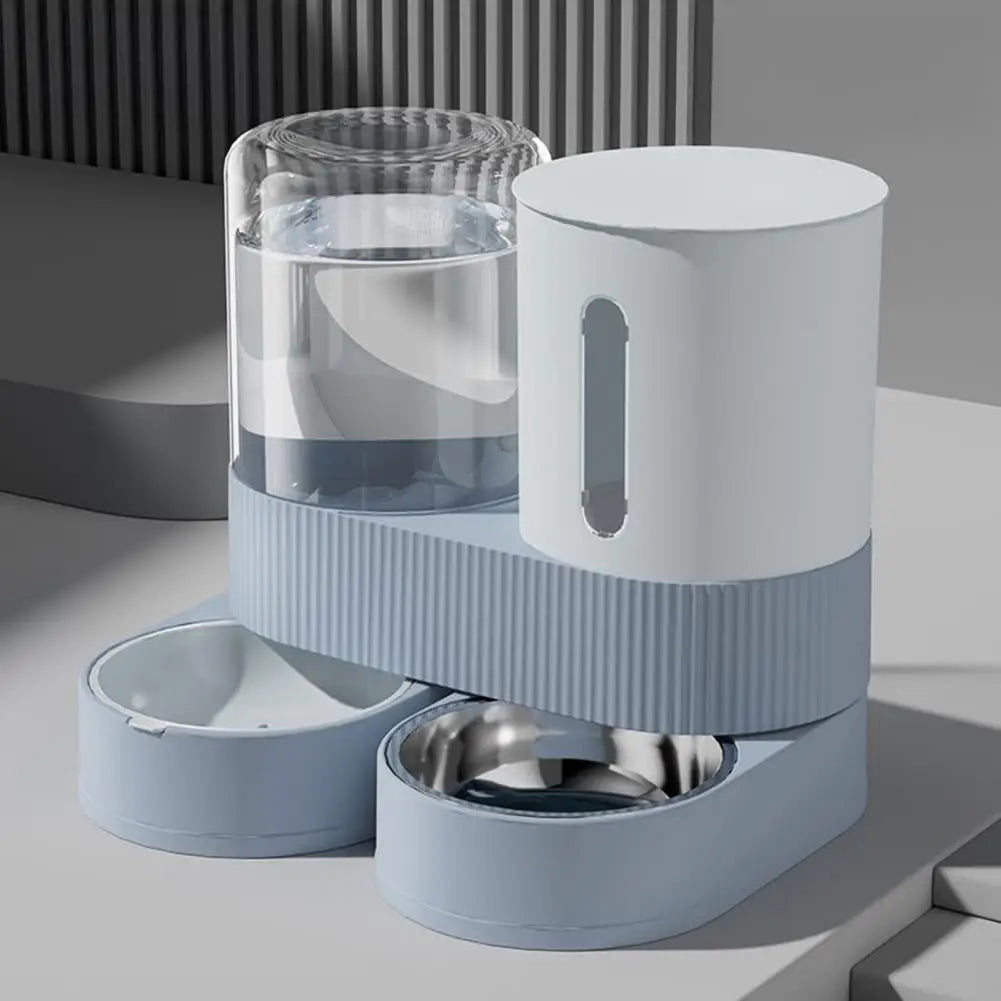 A  Automatic Cat Feeder Automatic Pet Feeder Water Dispenser Set for Cats Dogs 2-in-1 Food Bowl with Stainless Steel Insert
