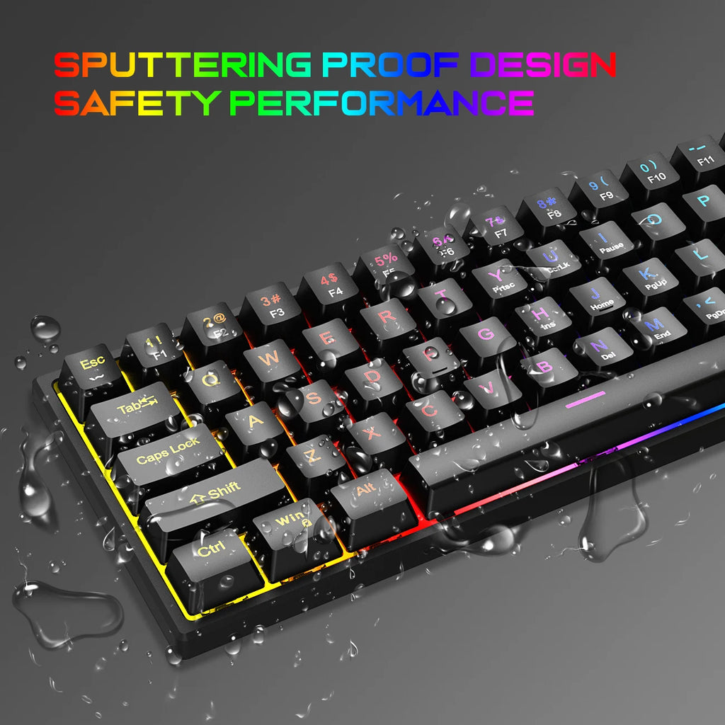 61 Keys Mechanical Keyboard Wired Gaming Keyboard Portable Ergonomics Keyboard Hot-Swappable RGB Backlit Cyan Axis Keycap For PC