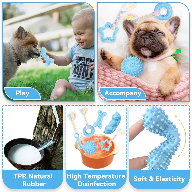 Pet Chew Toys Soft Blue Rubber Durable Molars Training Toy Chihuahua Yorkie Funny Ball Interactive Bone Treat Toys Pet Supplies