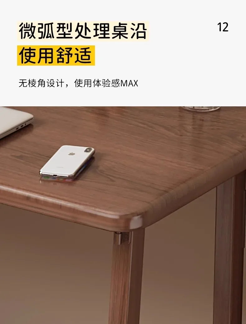 Solid Wood Folding Desk for Home Office – No Assembly Computer Table Study Writing Desk 15mm Thick Desktop Small Workstation
