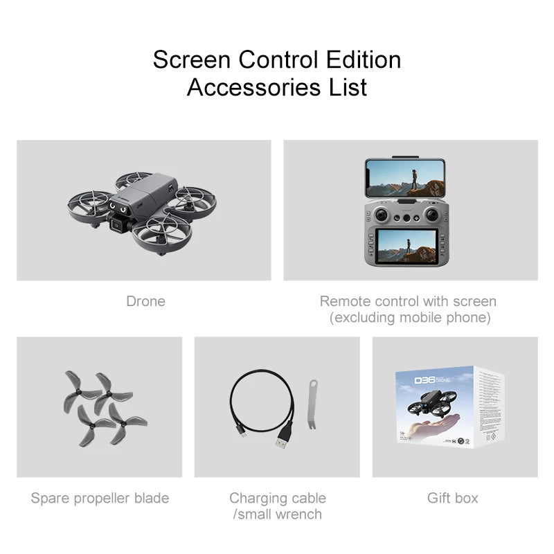D36 Drone 4K HD Aerial Photography Dual Cameras Screen RC Quadcopter with Dynamic Lighting Optical Flow UAV Toys Gifts
