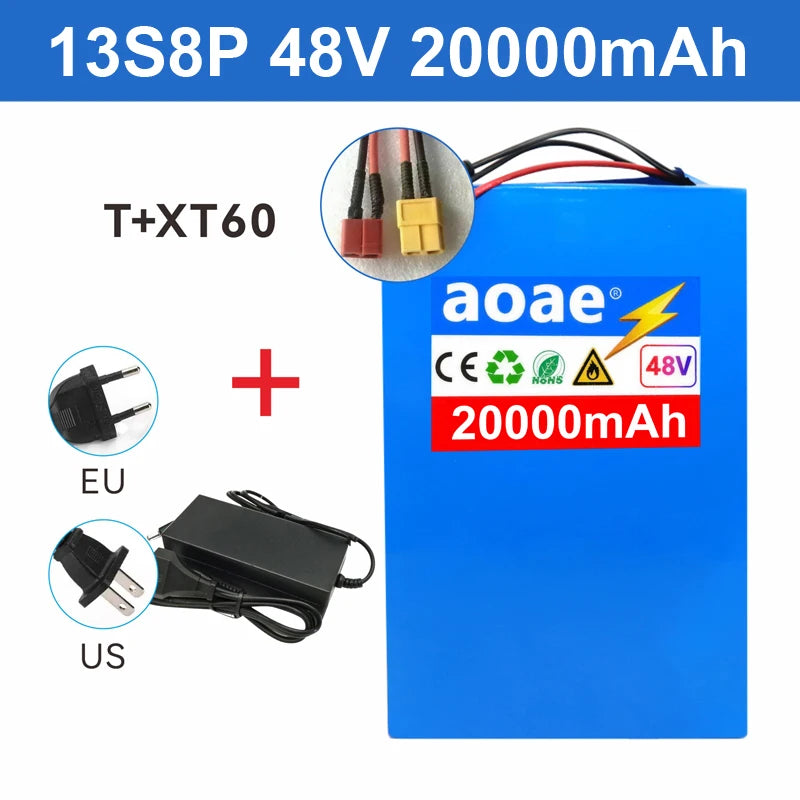 48V Battery Electric Scooter 13S8P 20Ah 18650 Grade-A Cells Battery Pack 2000W Built-in 50A BMS Long Range Safe & Durable