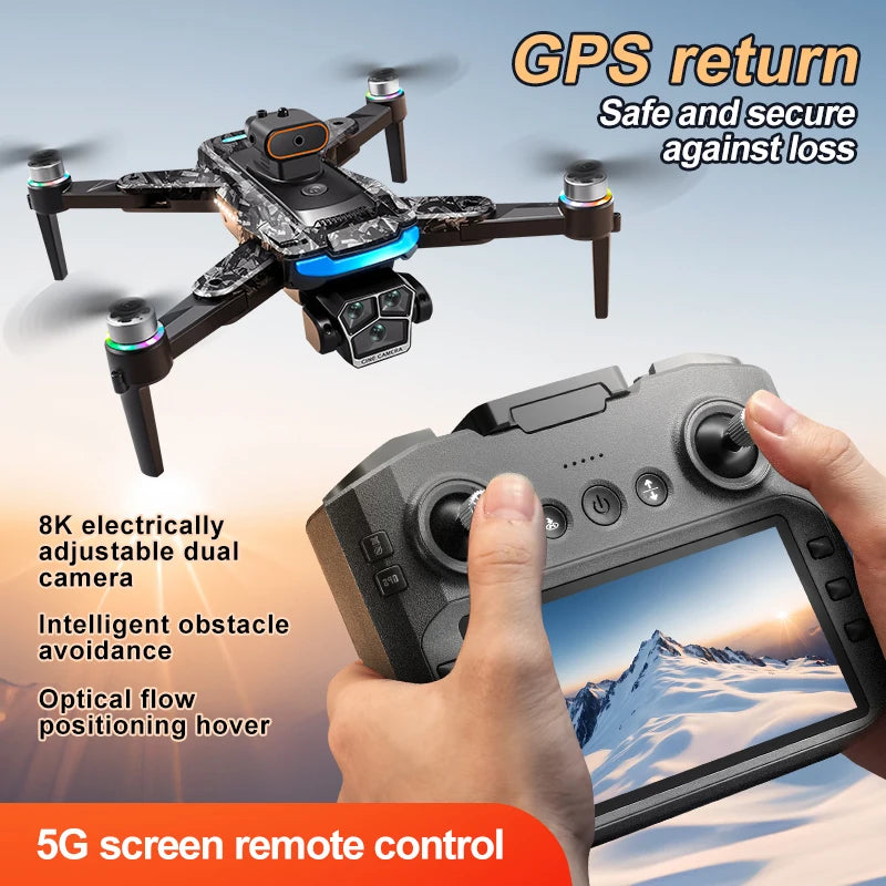 New A14ProMax 8K Drone 4.3Inch Screen Control GPS Brushless Motor Dual Camera Optical Flow Obstacle Avoidance Foldable RC UAV