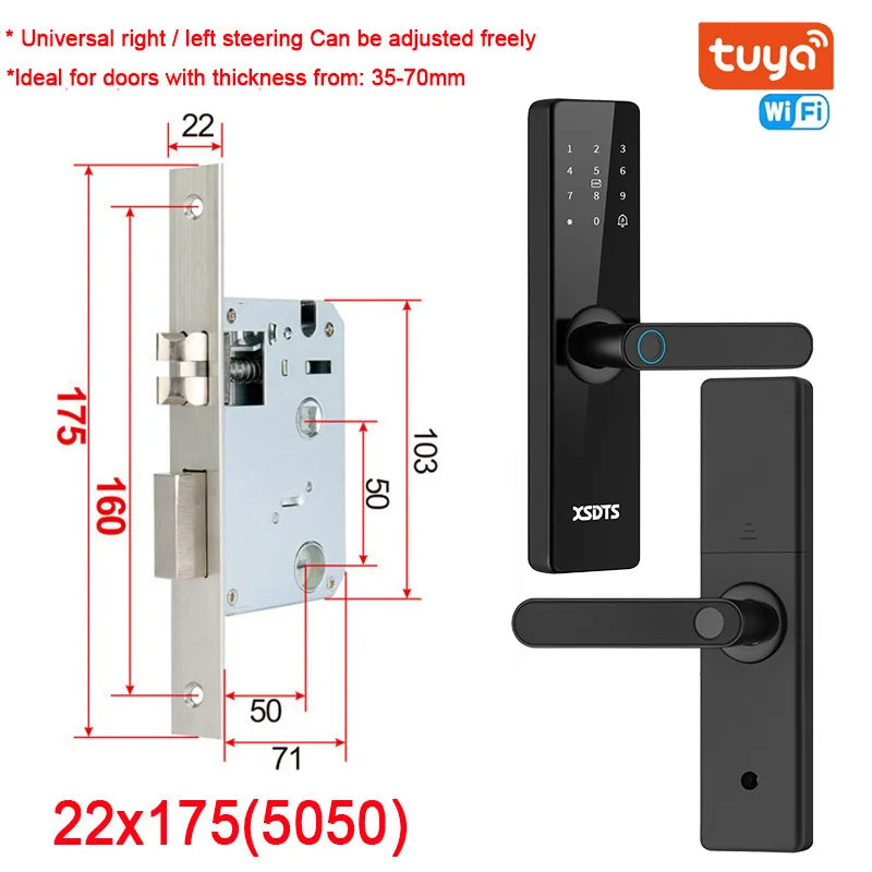 Electronic Smart Door Lock With Biometric Fingerprint Smart Card Password Key Unlock USB Tuya APP Emergency Charge lock For home