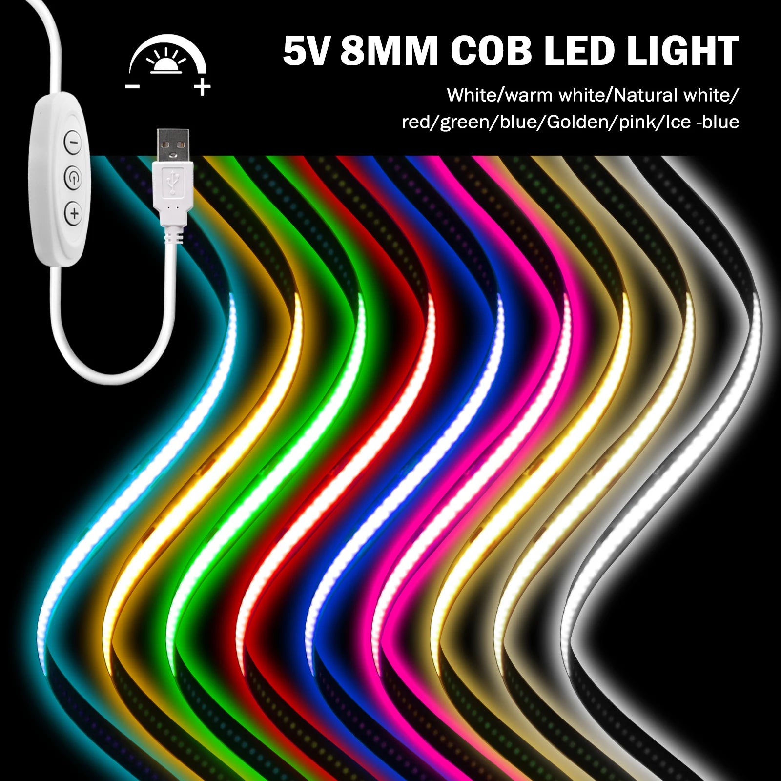 LED Light Strip USB With 3Keys Switch Dimmable DC5V COB 320Leds/m Blue/White/Red/Green Flex Adhesive Tape Night Lighting  3/5M