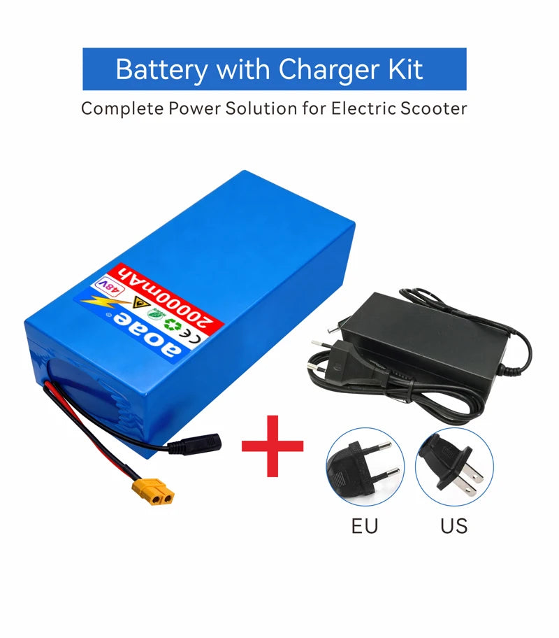 48V Battery Electric Scooter 13S8P 20Ah 18650 Grade-A Cells Battery Pack 2000W Built-in 50A BMS Long Range Safe & Durable