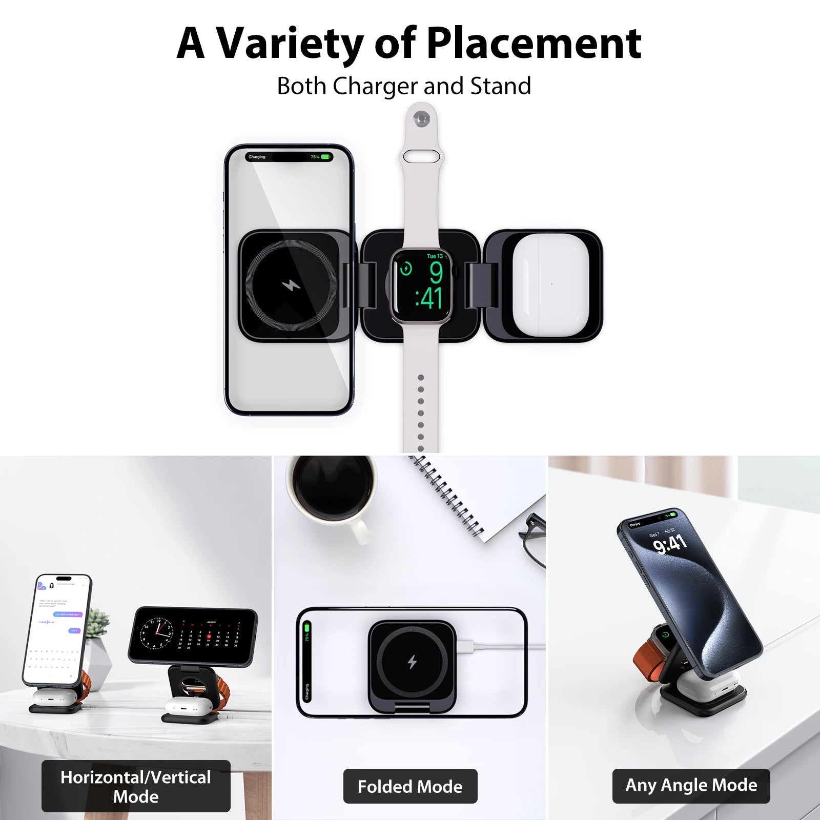 KUXIU X55 Magsafe Wireless Charging Station for iPhone 17 16 15 14 13 12 Pro/Max,5W for iWatch, AirPods,Foldable Phone Hold