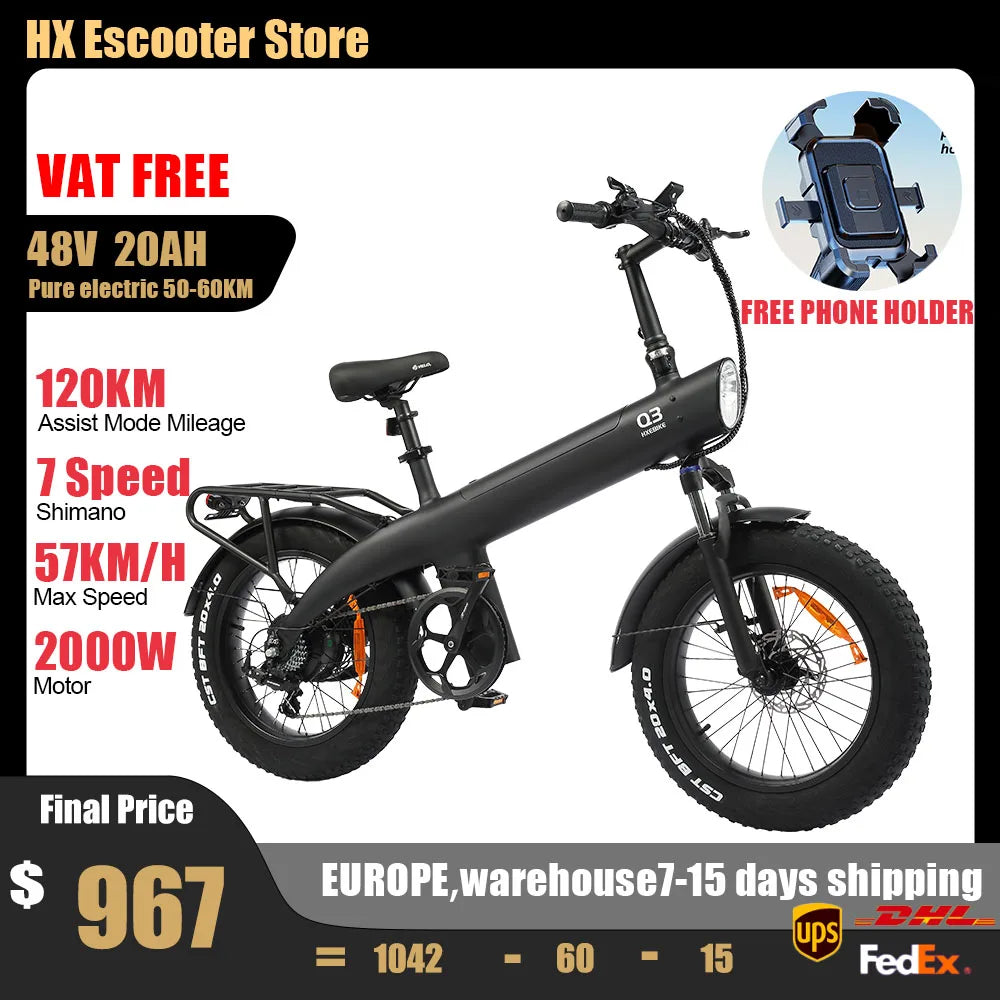 HX Q3 All-Terrain Electric bike 48V 20Ah electric bike 20 Inch Fat Tire ebike 2000W Electric bicycles electric dirt bike e bike