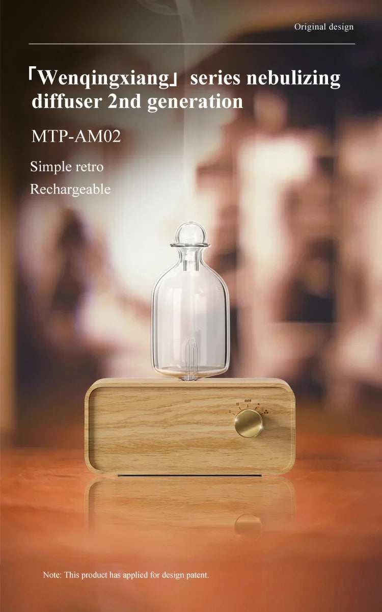 Rechargeable Essential Oil Diffuser Waterless Nebulizing Diffuser Electric Smell for Home Office Wood and Glass Aroma Diffuser