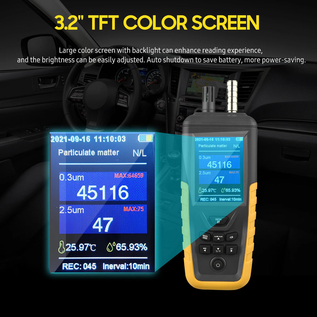 Dust Particle Counter Air Quality Monitor TC-8100 High Sensitivity 3-channel Pm0.3/2.5/10um Temperature and Humidity Monitor