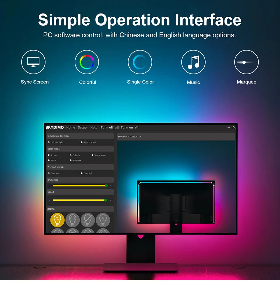 Smart Computer Monitor Sync Ambient USB LED Light Strip RGBIC PC Display Screen Backlight Gaming Decor Support Window/OS System