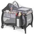 4-in-1 Baby Cot, Portable Cot Travel Cot with Foldable Mattress, Changing Table, Canopy, Play Arch & Music Box