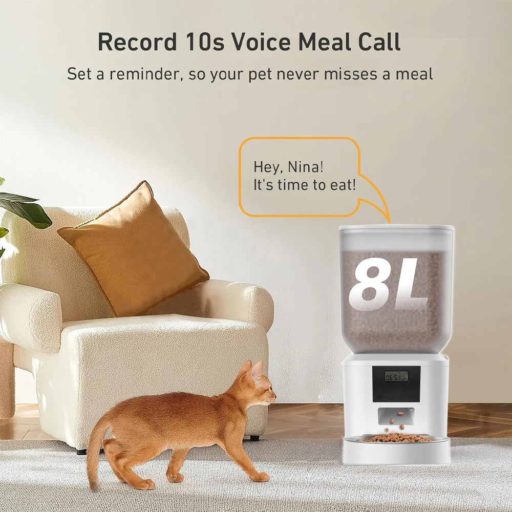 FURPIPI Smart 8L Automatic Pet Feeder with Timer USB & Battery Powered Slow Feed Dispenser for Cats and Dogs No Plug Included