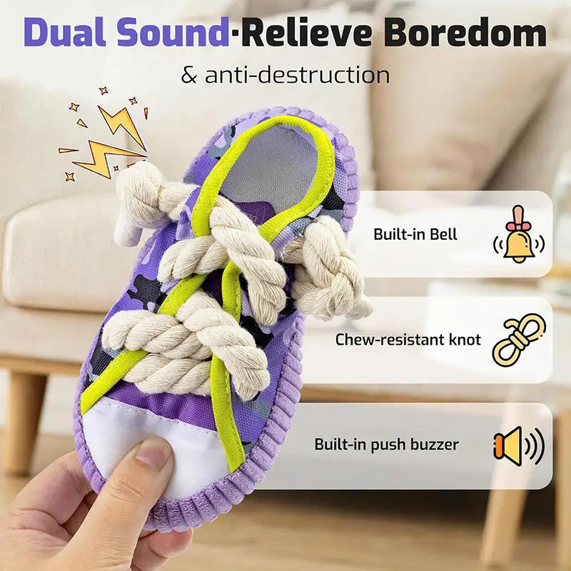 Dog Toys Shoes Pet Cotton Rope Slippers Sound Making Toys Teeth Cleaning Built-in BB Airbag Round Ball Bell Various