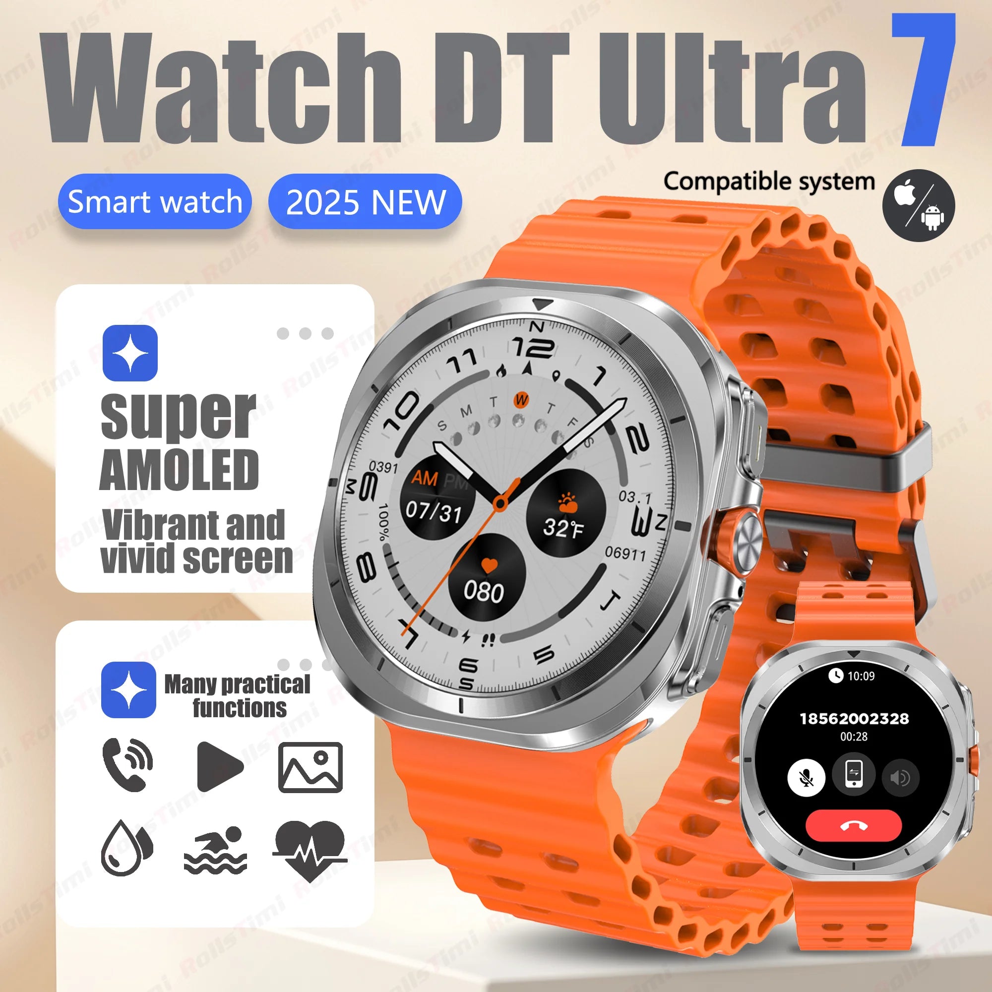 Smart Watch 7Ultra for Men ChatGPT Compass NFC 360*360 AMOLED Screen Heart Rate Monitor Bluetooth Call IP68 Waterproof Smartwat