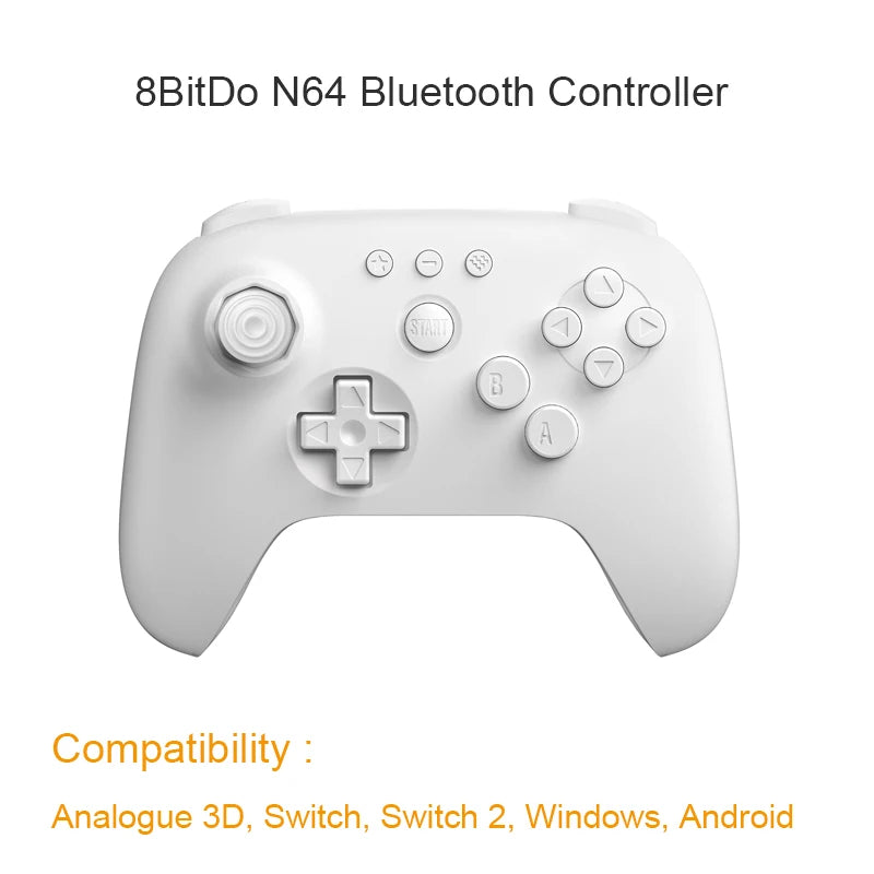 8BitDo N64 Bluetooth Controller with Hall Effect Joysticks for Analogue 3D, Switch, Switch 2, Windows, Android Game Accessories