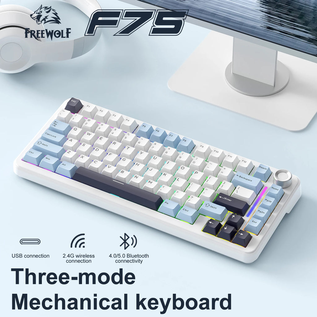 F75 Gaming Mechanical Keyboard, 2.4G Wireless/Bluetooth/Wired ,RGB Customized, Gasket Structure,Windows/Macos/Linux