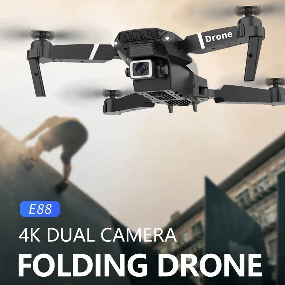 Professional Drone E88 4K Wide Angle HD 1080P Camera WiFi FPV Height Hold Foldable RC Drone Quadrotor Helicopter Childrens Toys