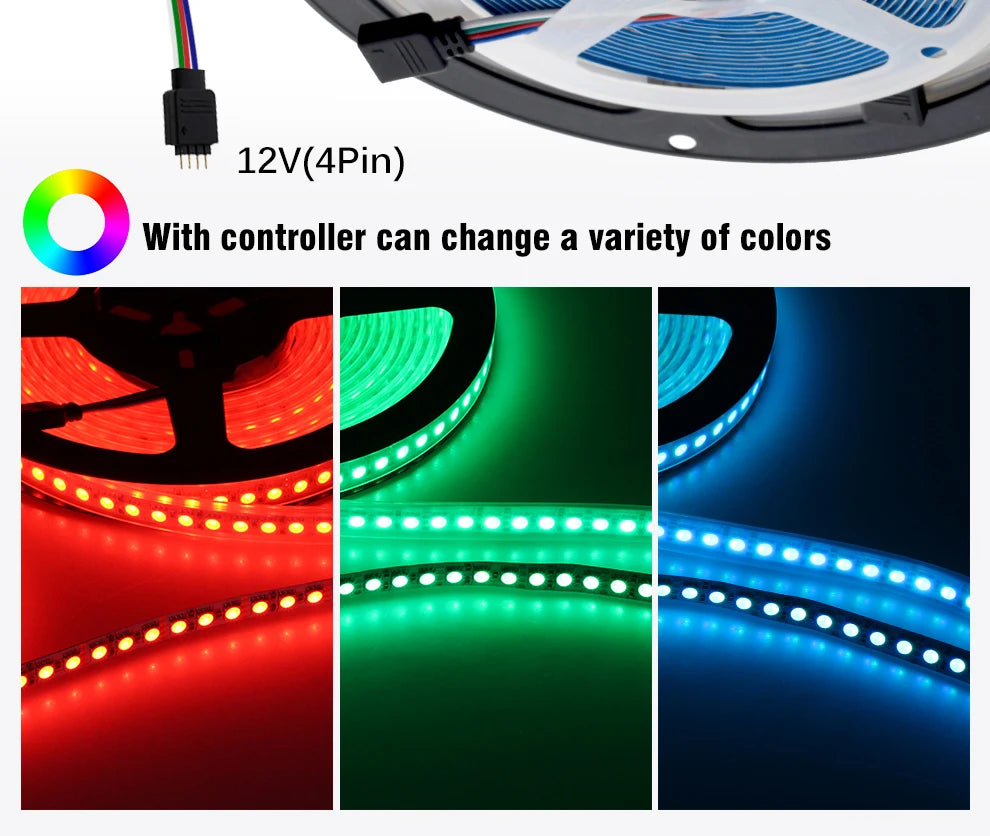 LED Strip 5054 DC12V 120LEDs/m High Flexible Tape Light 3000K 4000K 6000K 7000K IP67 High Brightness LED Strip 5m/lot