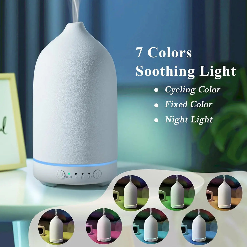 Ceramic Diffuser 100ML  Essential Oil Diffuser  Air Humidifier  With 7 LED  Ultrasonic Aromatherapy Diffusers for Home