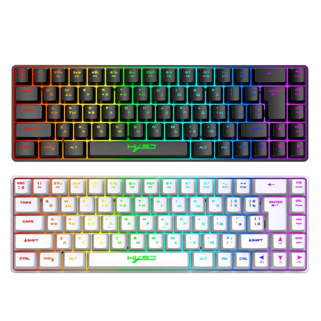 68-Key Russian English Mechanical Gaming Keyboard Dual Language Keyboard RGB Backlit Gaming Mechanical Keyboard for Gaming