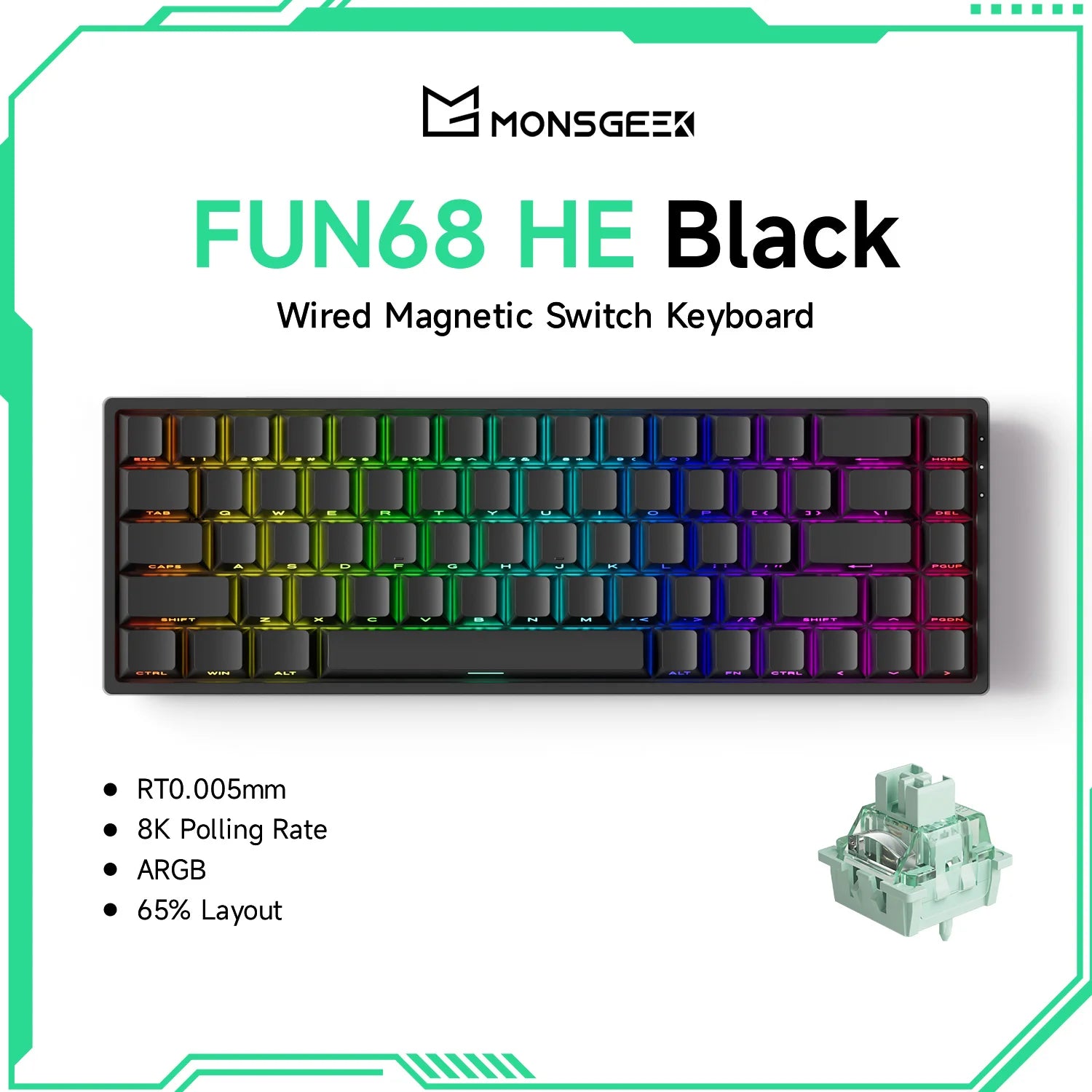 Akko MonsGeek FUN68 HE Magnetic Keyboard 65% Rapid Trigger 0.005mm 8K ARGB Mechanical Gaming Custom Keyboard for Pc Gamer Esport