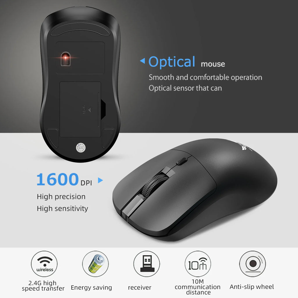 2.4G Wireless Mouse Ergonomic Adjustable 800-1200-1600 DPI Lightweight Rechargeable Office Gaming Mice For PC/Laptop/Macbook Pro