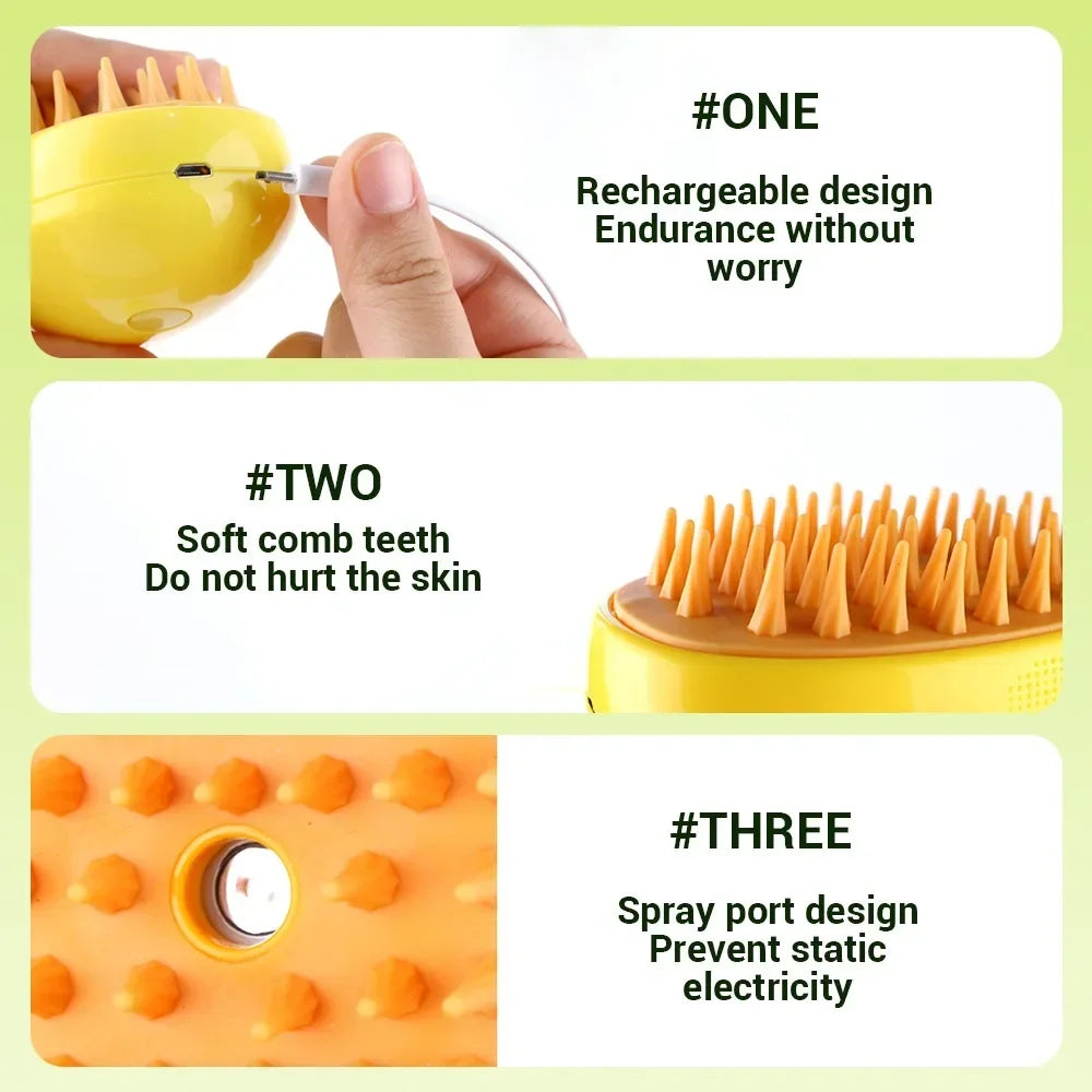 3-in-1 Electric Pet Grooming Steam Brush Sprayer Massage Comb for Cats Dogs Shedding Control Gentle Anti-Static Grooming Tool