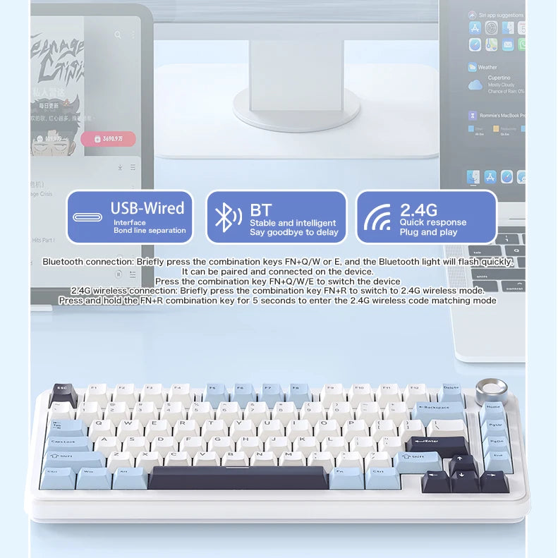 F75 Gaming Mechanical Keyboard, 2.4G Wireless/Bluetooth/Wired ,RGB Customized, Gasket Structure,Windows/Macos/Linux