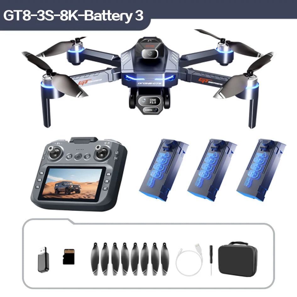 Original GT8 drone 8K HD dual camera aerial photography obstacle avoidance with large screen brushless four-axis aircraft dron