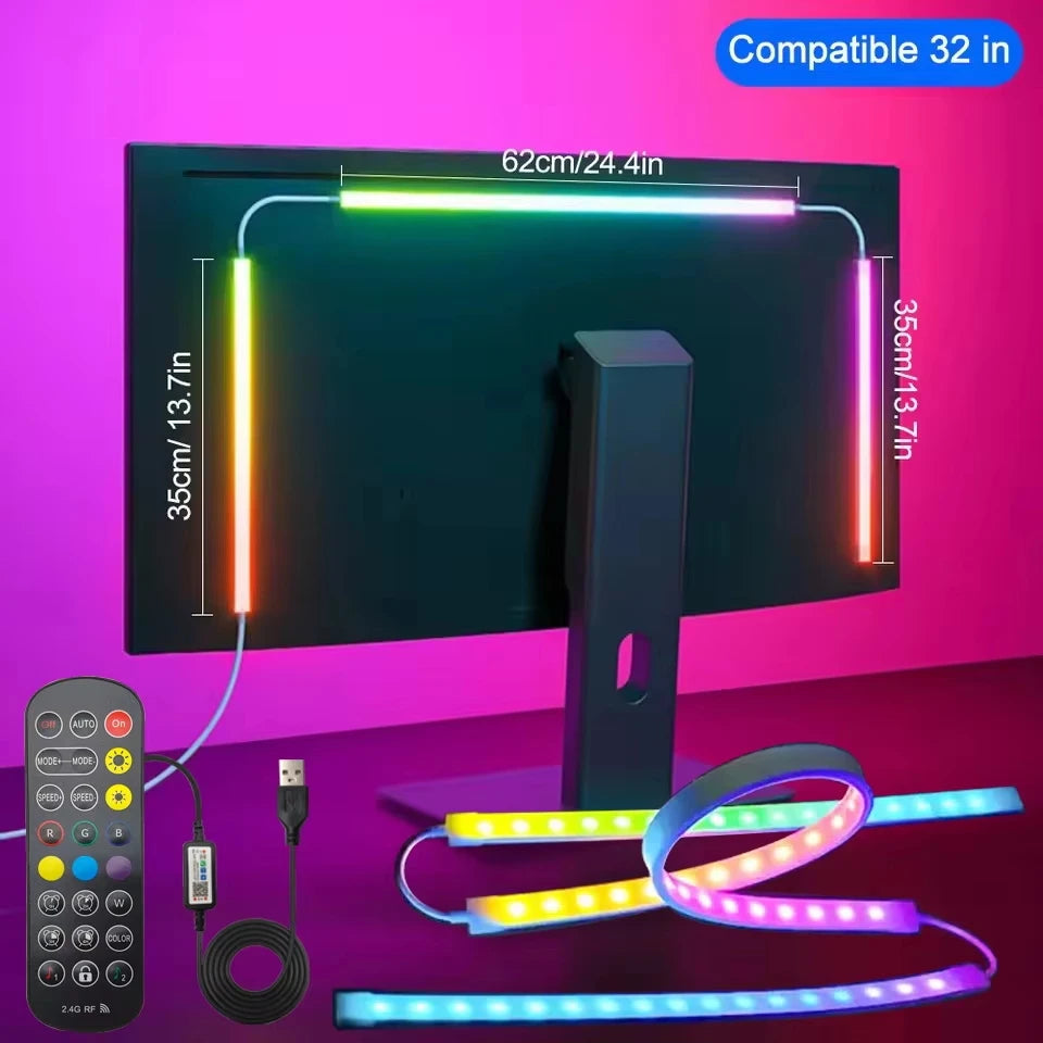 24-34inch Monitor LED RGBIC Gaming Neon Backlight Sync with App USB Powered 5V LED Light for PC Sync Music Lighting for Computer