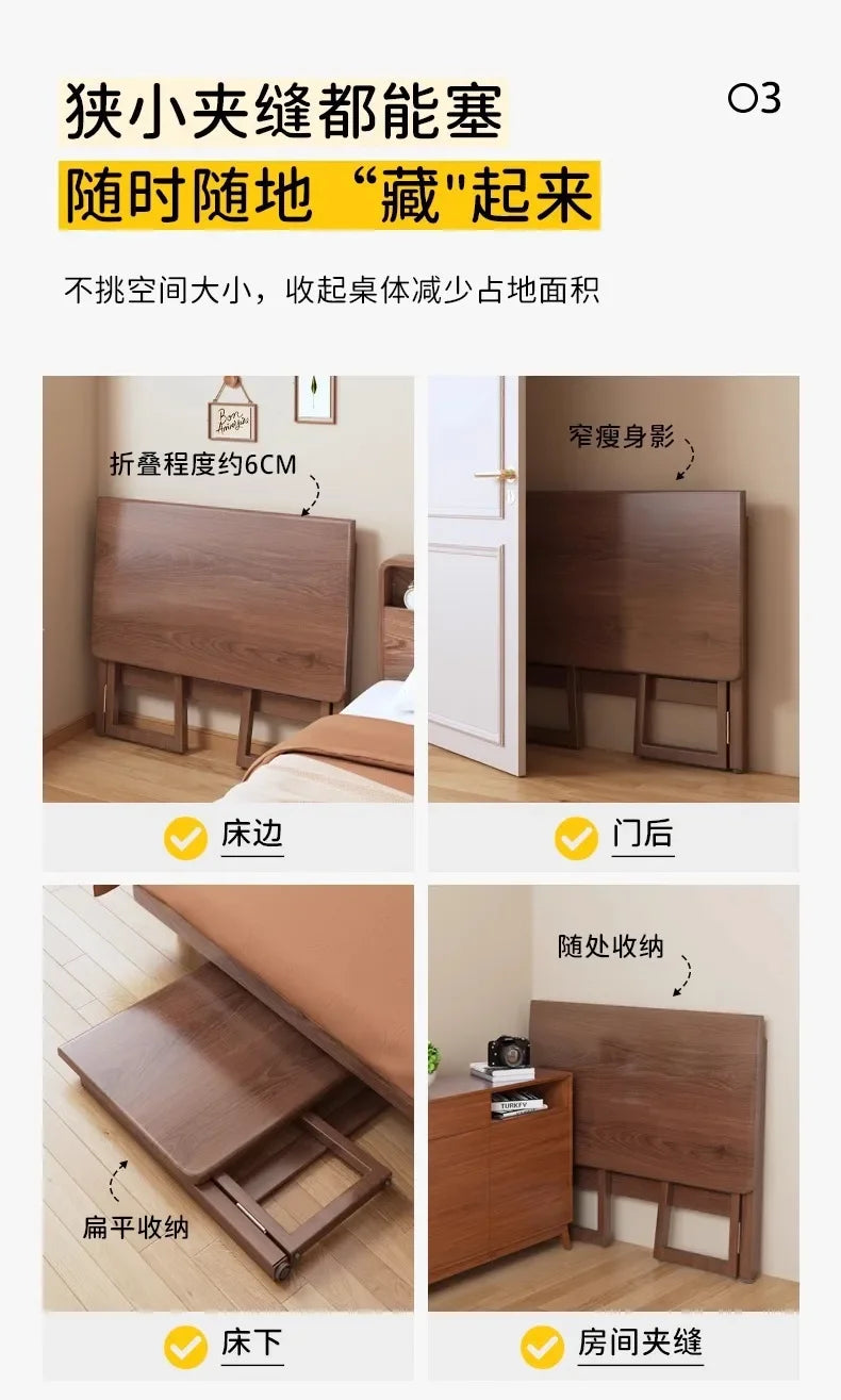 Solid Wood Folding Desk for Home Office – No Assembly Computer Table Study Writing Desk 15mm Thick Desktop Small Workstation