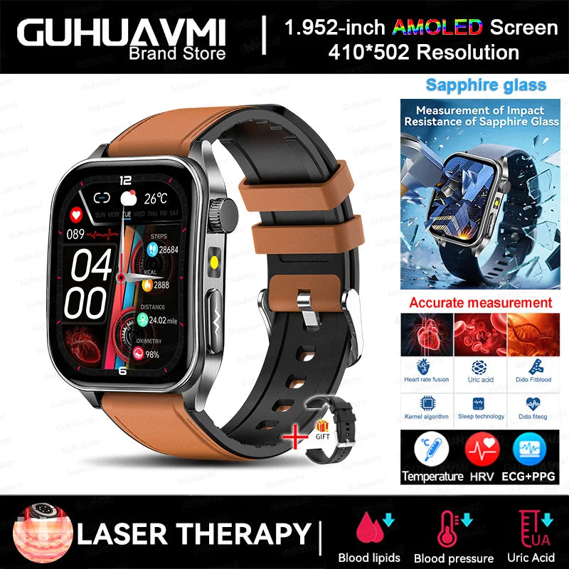 Smart Watch 650nm Dual probe laser health conditioning Blood oxygen Pressure Uric Acid Blood lipid ECG Smartwatch for Man Women