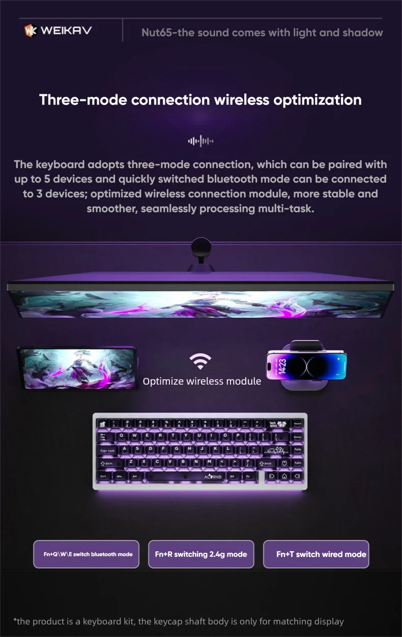 WEIKAV NUT65 Mechanical Keyboard Kit 68% layout Aluminium Gaming Keyboard BT 2.4G Wired Gasket RGB Quick Disassembling QMK/VIA