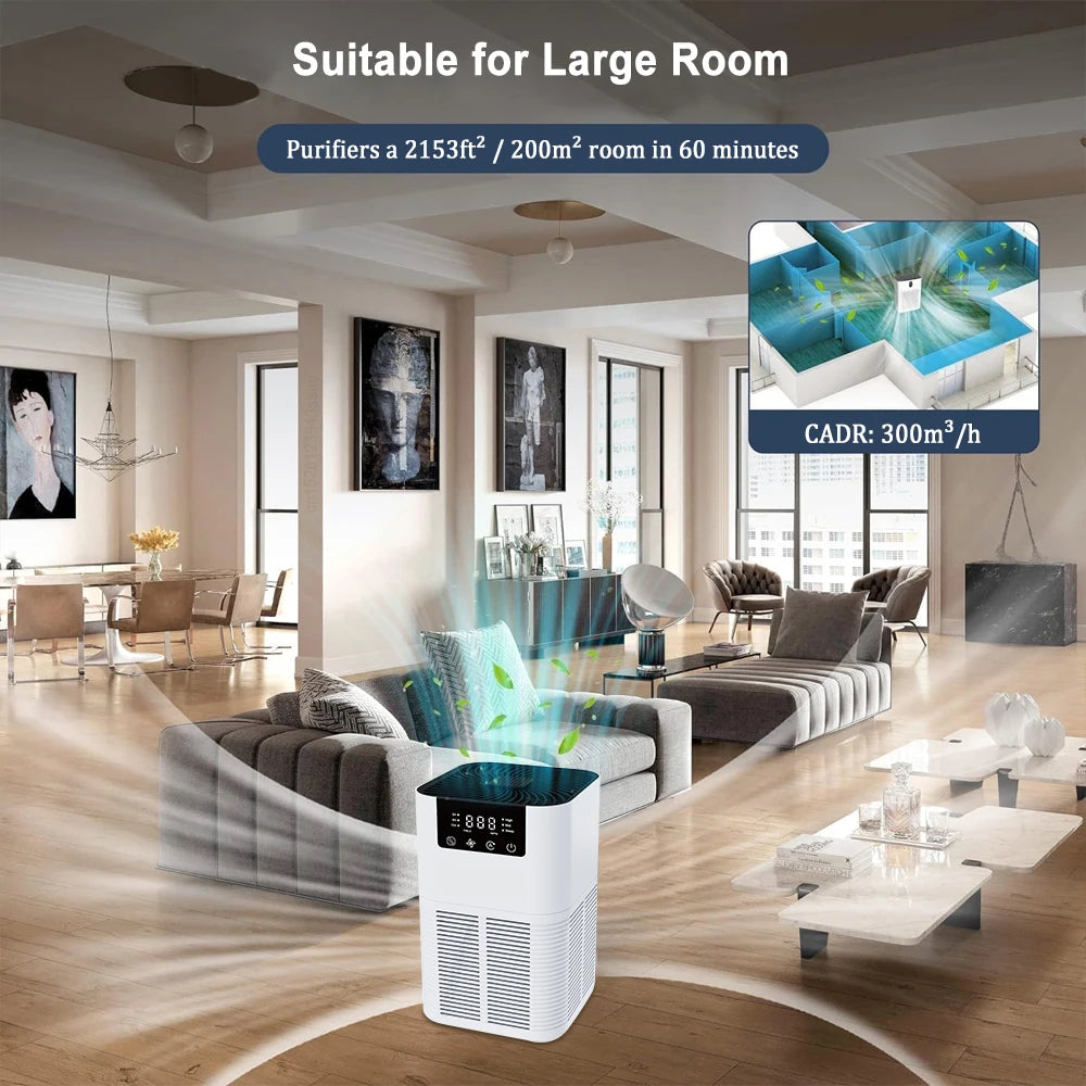 Air Purifier Smoke Odor Negative Ion Generator with Aromatherapy Air Cleaner for Household HEPA Filter Efficient Purifying Air