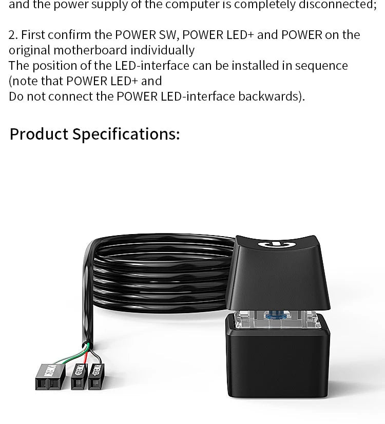 Computer Desktop Shortcut Switch Colorful LED PC Motherboard External Start Power On/Off Button Extension Cable For Home Office