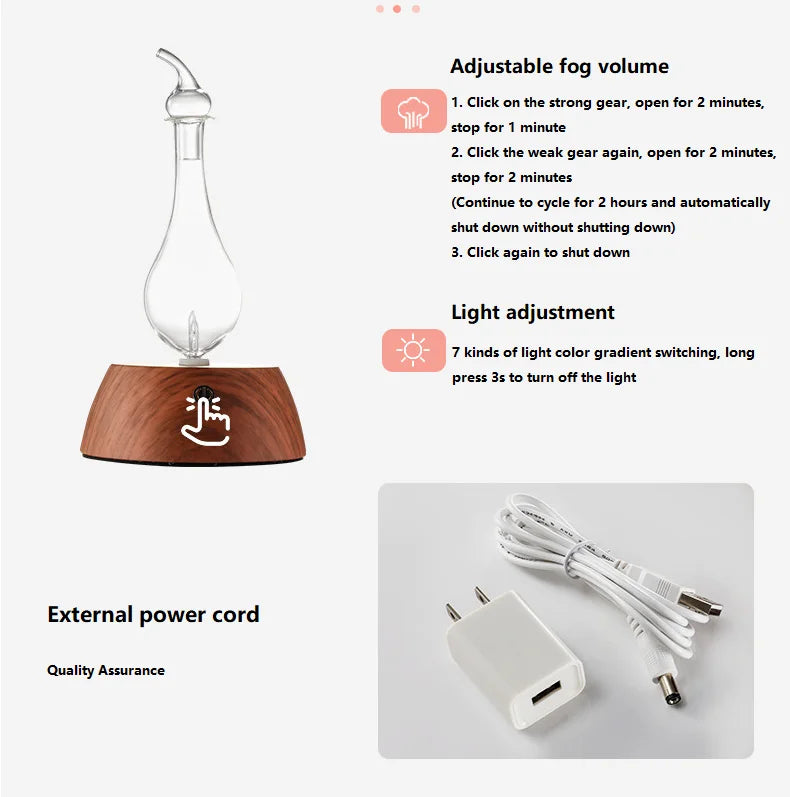 50ML Waterless Essential Oil Pure Diffuser Mini Nebulizer Aromatherapy Wood Glass Household Aroma Diffusers Colorful Night Light