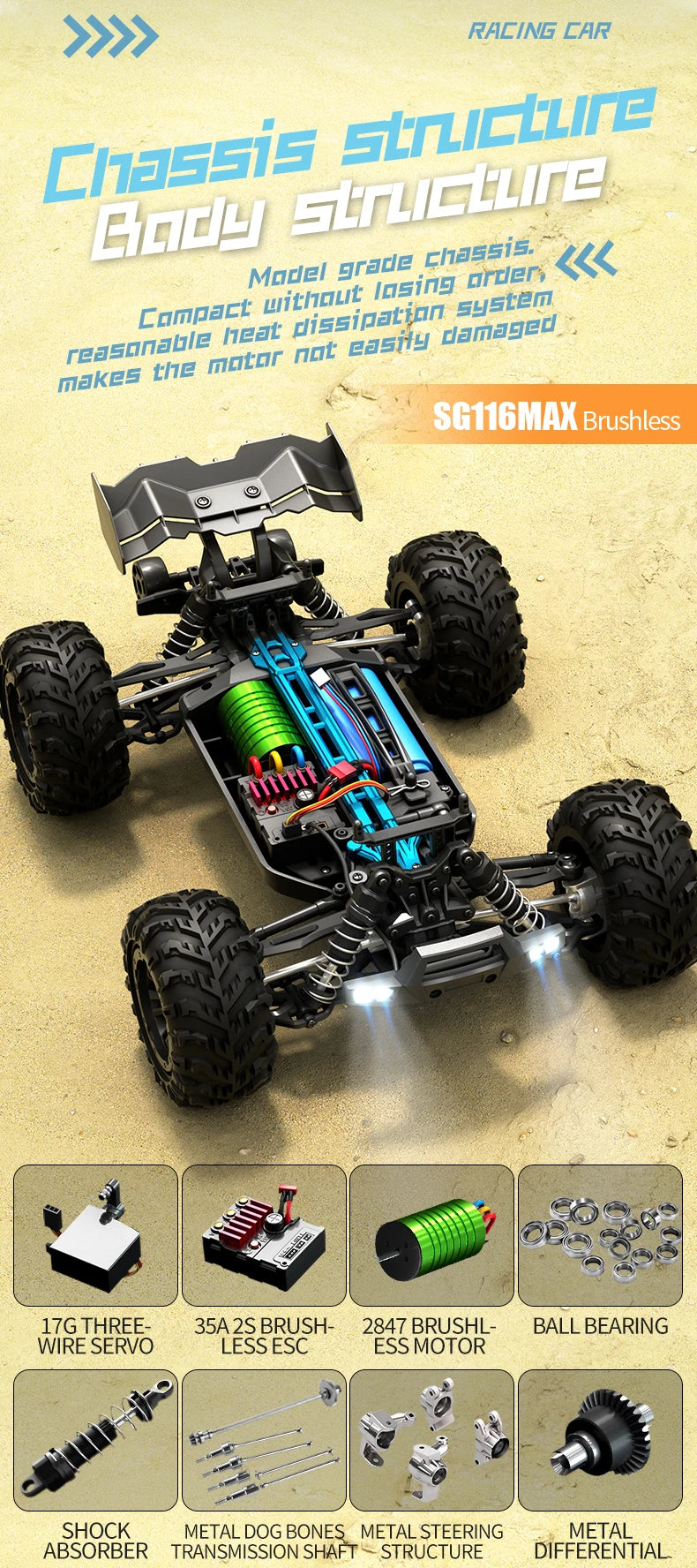 New PRO/MAX 1∶16 RC Car 80KM/H 4WD Brushless Off-Road Racing Toys High Speed Remote Control Vehicle For Kids Adults Outdoor Gift